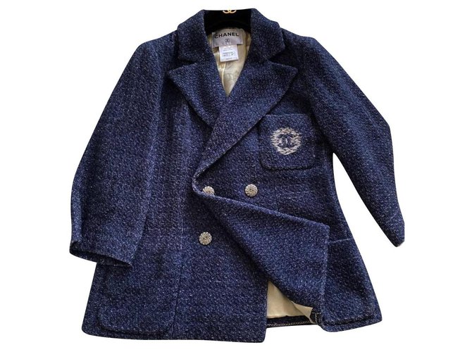 Chanel CC logo weed jacket Navy blue Tweed ref.219037 - Joli Closet