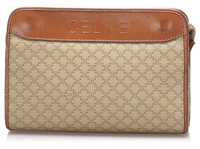 Céline Celine Brown Macadam Clutch Bag Beige Leather Plastic Pony-style calfskin  ref.219095