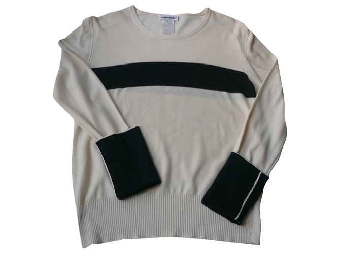 SONIA RYKIEL Ecru sweater black band T44 Beige Silk Cotton  ref.219194