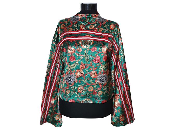Autre Marque Jaded London grüner Blumenpullover mit Stehkragen Mehrfarben