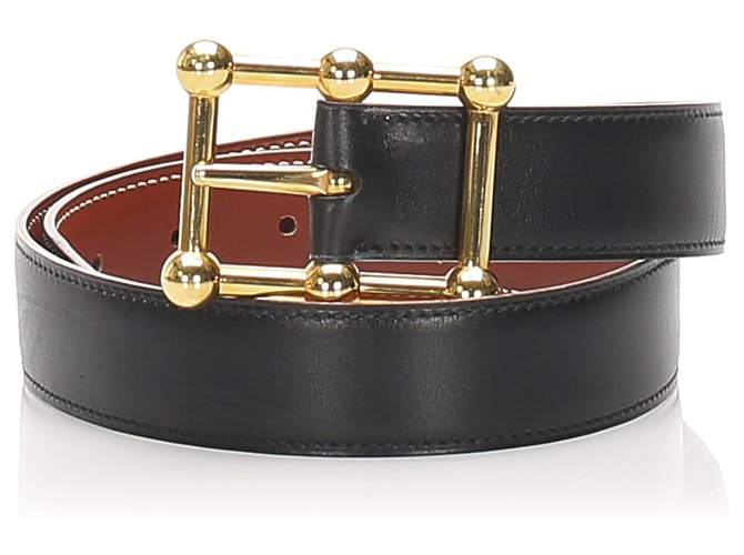 Hermès Hermes Black Leather Belt Golden Metal Pony-style calfskin  ref.219266