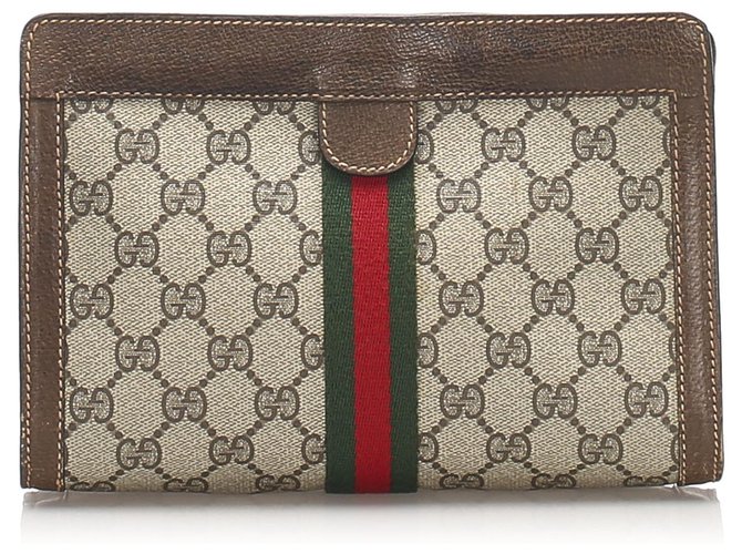 Gucci Brown GG Canvas Web Clutch Bag Multiple colors Beige Leather Cloth Pony-style calfskin Cloth  ref.219302