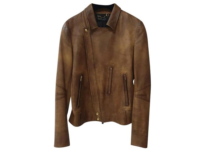 GUCCI leather jacket women Sz.40 Brown  ref.219351