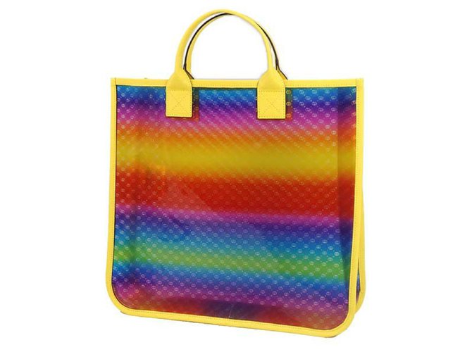 GUCCI Clear Tote GG Rainbow Damen Einkaufstasche 550763 gelb x Regenbogen Leder  ref.219398