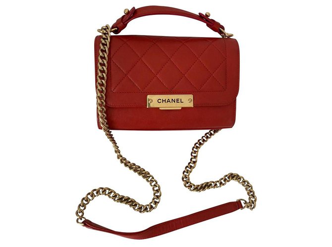 Chanel Red Leather  ref.219433
