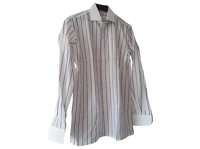 Guy Laroche Hemd Weiß Blau Baumwolle Polyester