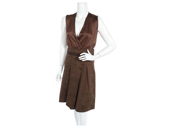 Vestido Vanessa Bruno Marrón de Seda Algodón Viscosa Talla 38 Castaño