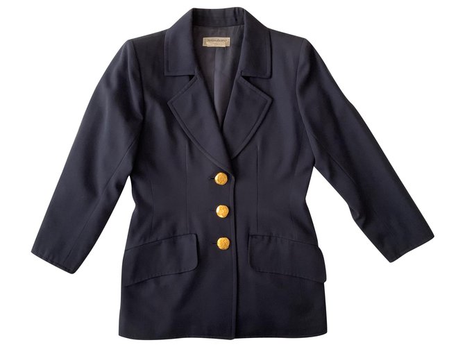 Yves Saint Laurent Vintage navy wool city coat Navy blue  ref.219666