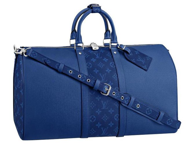 Louis Vuitton LV Keepall 50 Taigarama Blau Leder  ref.219674