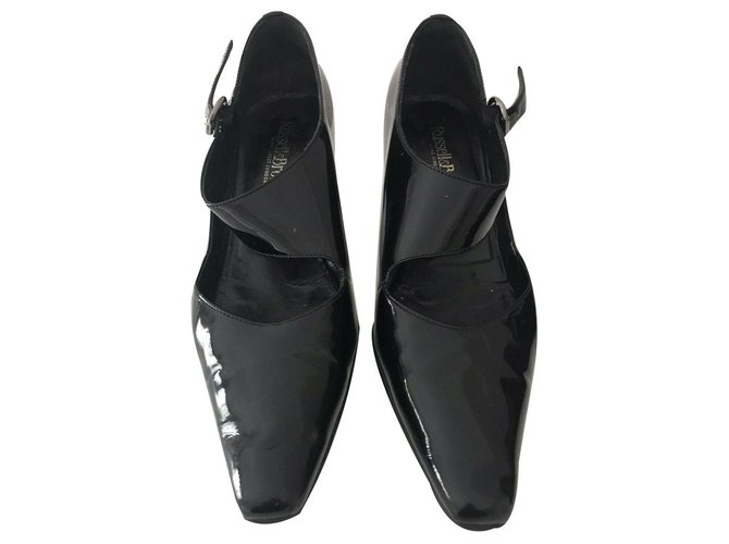 Russell & Bromley Schwarzes Patent Mary Janes Lackleder  ref.219730