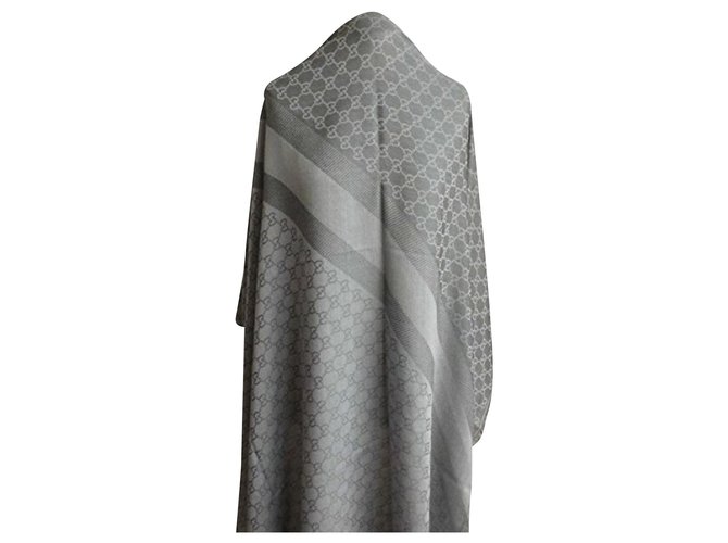 ETOLE ESCHARPE STOLA SCARF GUCCI NEUF NEW NEW Grey Silk Wool  ref.219732