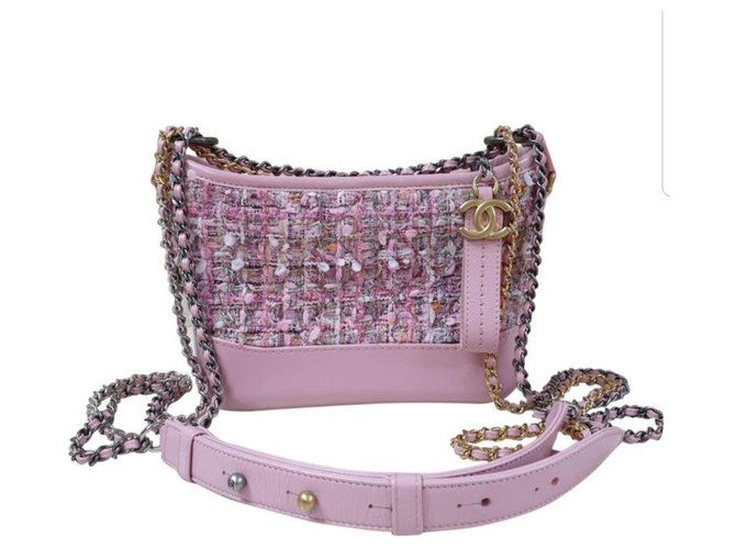 Chanel Gabrielle Small Hobo Tweed calf leather Bag Pink Pony-style