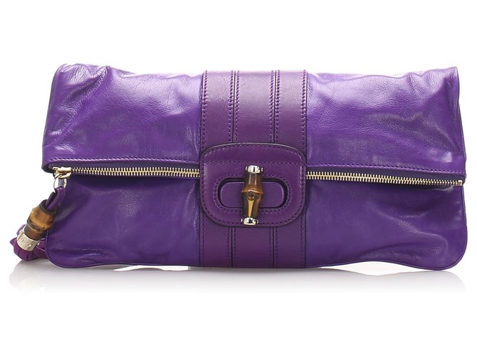Gucci Purple Bambus Leder Clutch Bag Lila Kalbähnliches Kalb  ref.219855
