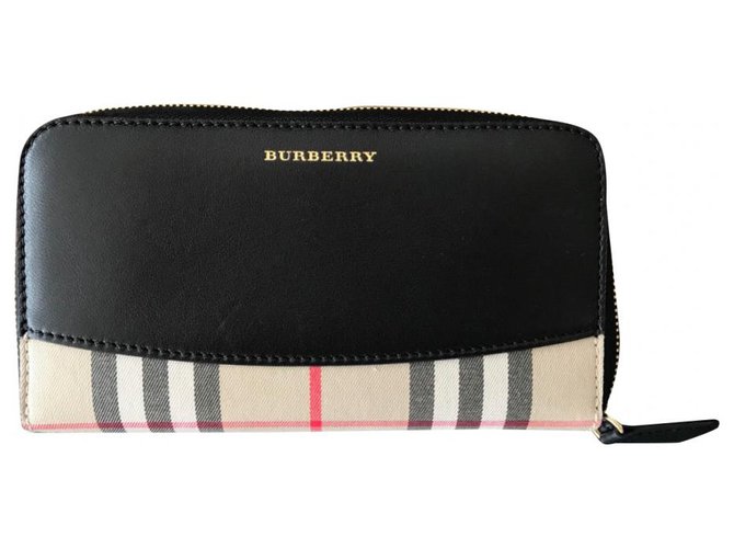 Burberry Black/Beige Leather Check Continental Zip Wallet Multiple colors  ref.219952