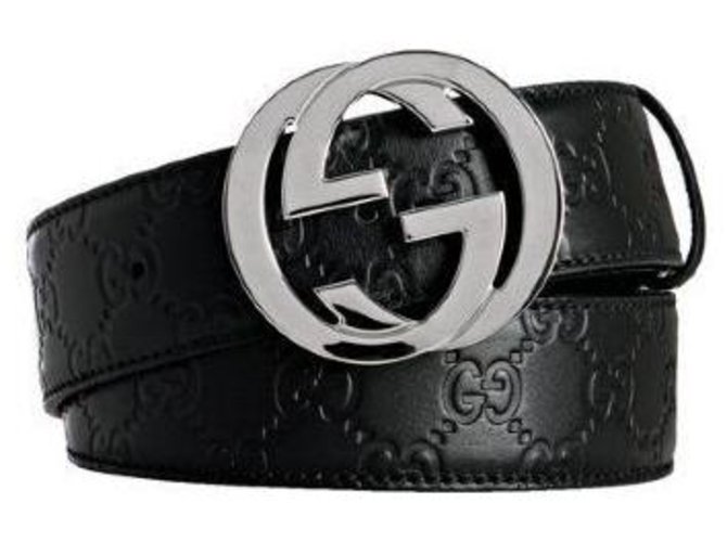 GUCCI Leather Belt With Double G Buckle, Size 90, Black, Leather
