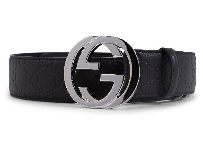 Gucci Black Leather Embossed Belt Size 90