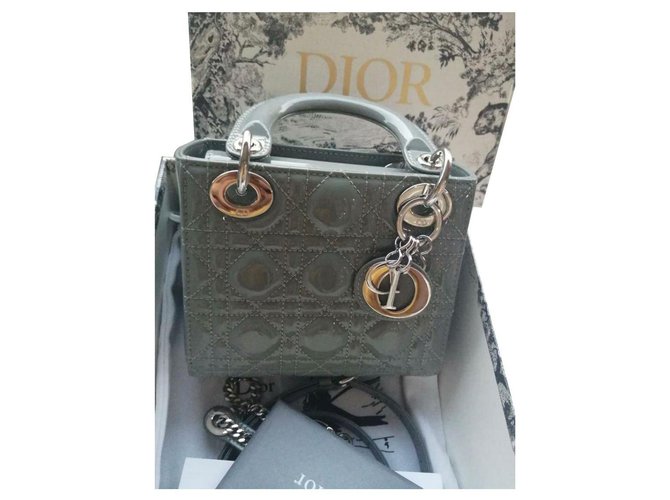Christian Dior LADY DIOR Grey Patent leather  ref.220006