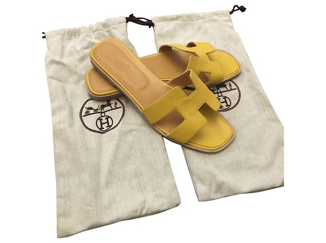 Oran Hermès Mules Gelb Leder Größe 40