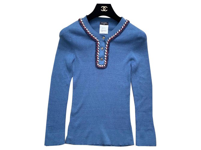 Chanel Suéter Paris-Versailles Azul Algodón  ref.220148