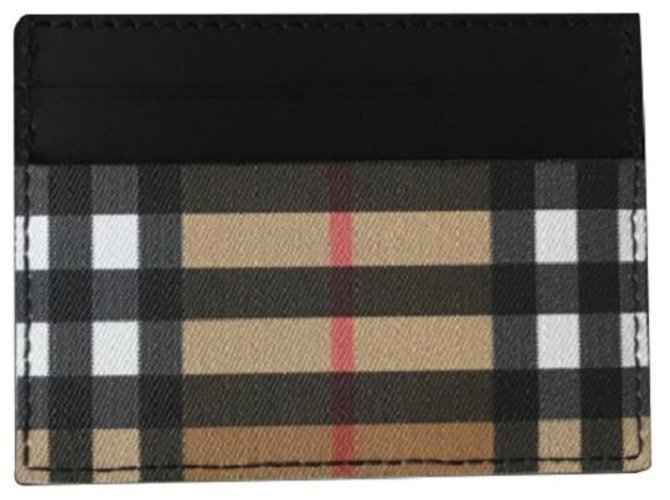 Burberry Black/Beige Leather Check Card Holder Multiple colors  ref.220219