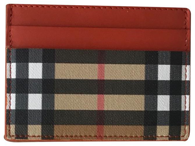 Burberry Red/Beige Leather Check Card Holder Multiple colors  ref.220220