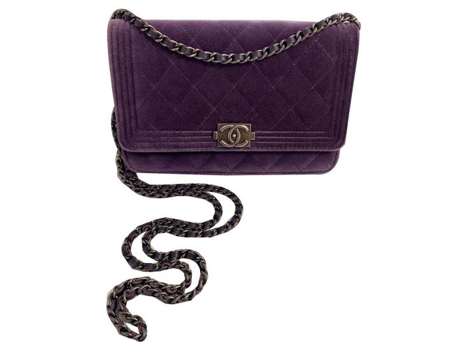Wallet On Chain Chanel Purple Velvet  ref.220246