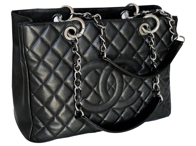 Chanel Caviar preto GST Grande sacola de compras Couro  ref.220294