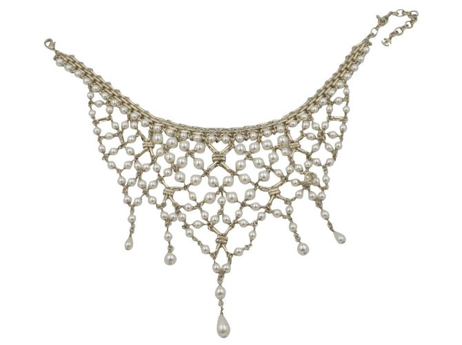 Catena Chanel Reissue e perla finta 2010'S Bianco Metallo  ref.220308