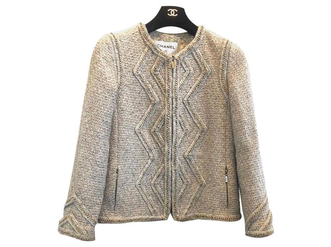 Chanel 7Veste en tweed métallisé K $ Beige  ref.220310