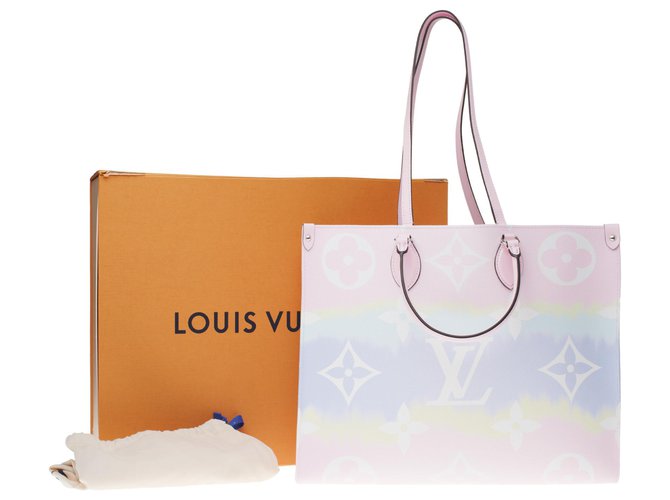 NEU - BEGRENZTE SERIE - Louis Vuitton Onthego Einkaufstasche Escale Kollektion aus pastellbeschichtetem Canvas Pink Weiß Blau Leder Leinwand  ref.220384