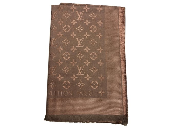 Louis Vuitton monogram shawl Caramel Silk Wool  ref.220431