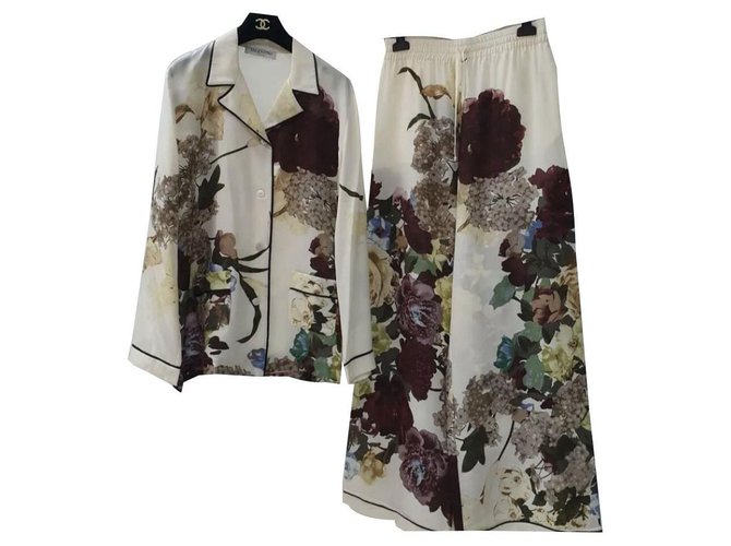 VALENTINO Completo Pantaloni in Crepe De Chine di Seta Floreale Taglia S M Multicolore  ref.220437