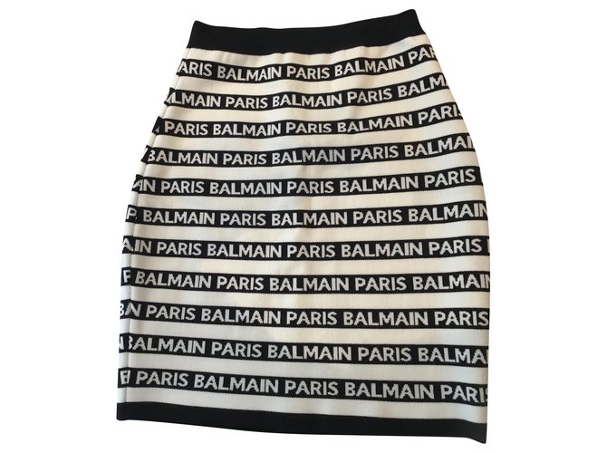 Balmain Skirts Black White Viscose  ref.220631