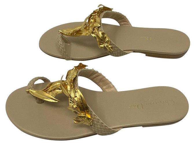 Dior jardin sandal New never worn No box Beige Golden Gold hardware Leather Metal  ref.220636