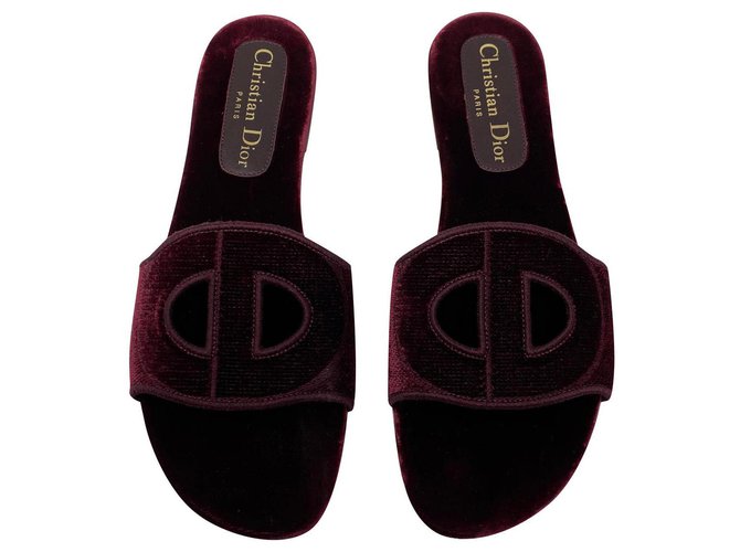 Dior Sabot flat shoes D-Club velvet burgundy new Dark red  ref.220640