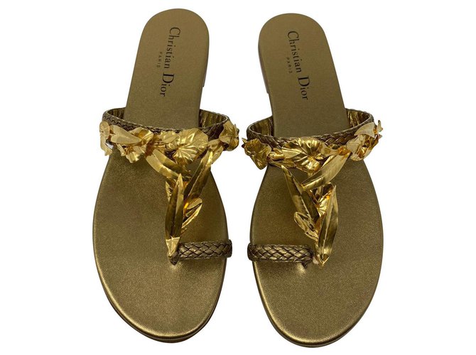 Sandalo slide Dior Jardin nuovo 2020 D'oro Pelle Metallo  ref.220642