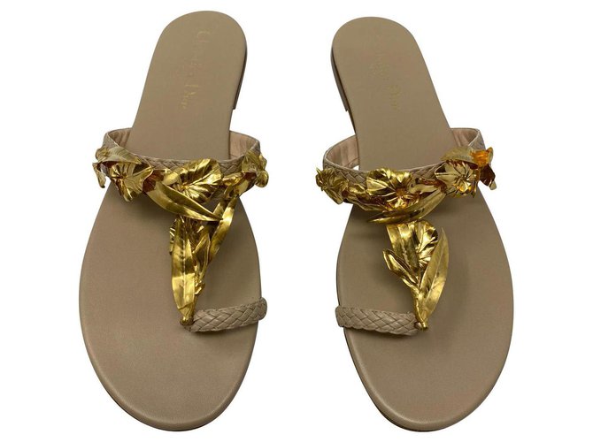 Dior Jardin slide sandal new 2020 Beige Golden Leather Metal  ref.220643