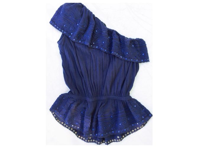 Top Isabel Marant de algodón azul con ojales metálicos