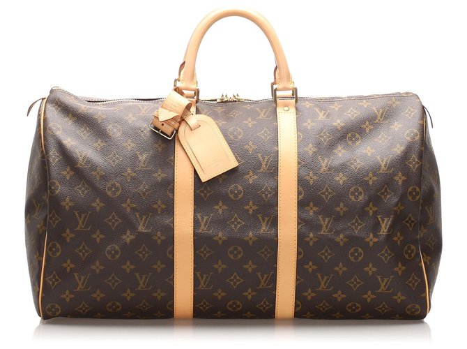 Louis Vuitton Brown Monogram Keepall 50 Leather Cloth  ref.220708