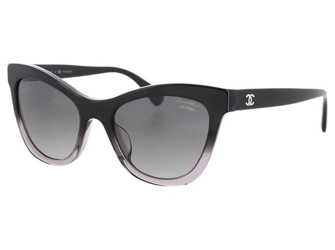 Chanel Black CC Cat Eye Tinted Sunglasses Plastique Noir  ref.220712