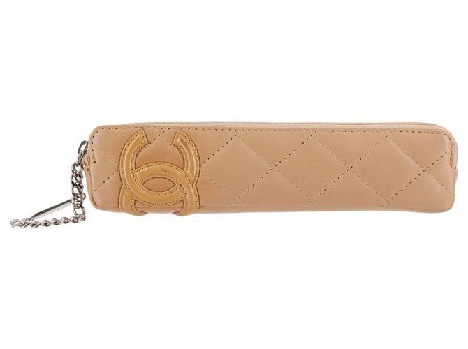 Chanel Brown Cambon Ligne Lambskin Pen Case Beige Leather  ref.220776