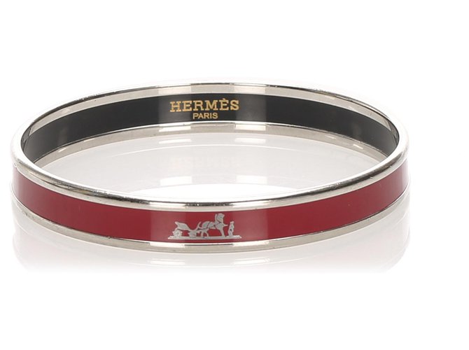 Hermès Hermes Red Enamel Bangle Silvery Metal  ref.220795
