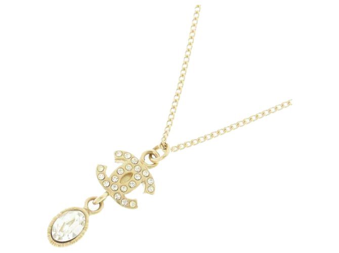 Chanel Gold CC Rhinestone Necklace Dorado Metal  ref.220804
