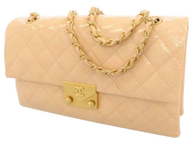 Chanel Champagne Lambskin Leather Quilted Jumbo Classic Double Flap SHW  3CC0123