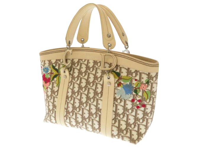 Dior Brown Dior Oblique Floral Canvas Tote Bag Multiple colors Beige Leather Cloth Pony-style calfskin Cloth  ref.220838