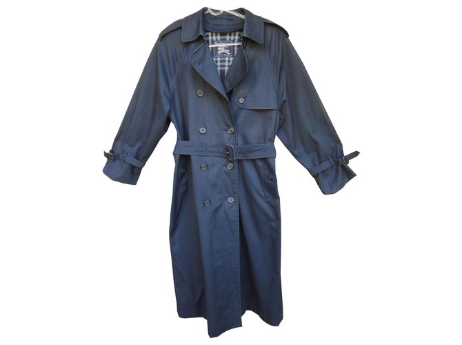 trench femme Burberry vintage, t 38 oversized, à doublure laine amovible Coton Polyester Bleu Marine  ref.220895