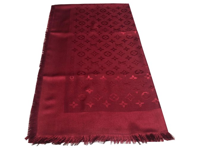 Louis Vuitton monogram shawl Red Silk Wool  ref.220905