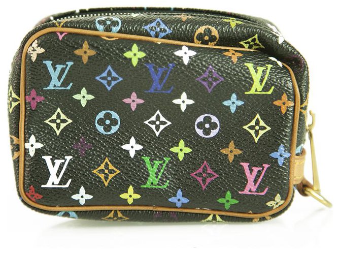 Louis Vuitton Black Murakami Multicolor Monogram mini zip square clutch bag Multiple colors Leather  ref.221013