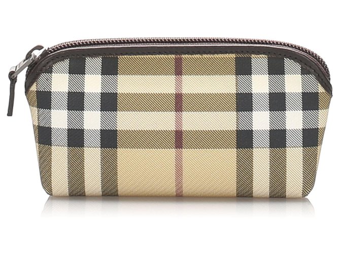 Burberry Brown House Check Pouch Multiple colors Beige Leather Plastic Pony-style calfskin  ref.221075