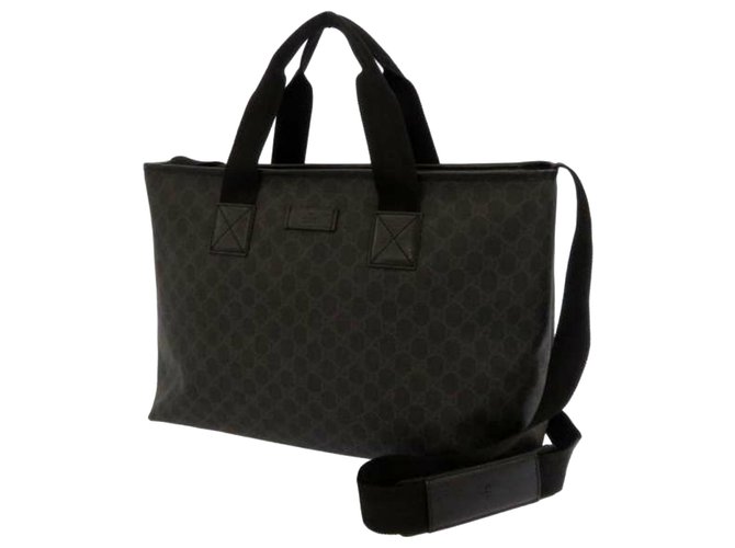 Gucci Black GG Supreme Business Bag Leather Cloth Pony-style calfskin Cloth  ref.221087